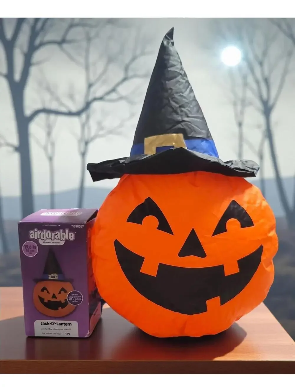 Halloween Jack-O'-Lantern Inflatable Pumpkin w/ Witch Hat 19.6